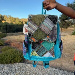 Handmade Blue Bohemian Patchwork Backpack